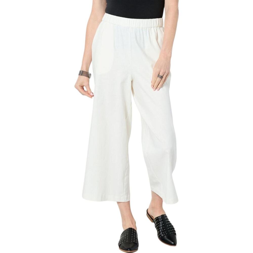 Wynne Layers Pants Womens Sz L Linen Blend Wide Leg‎ Crop in Cloud New